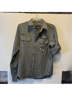 Men's Airwalk The Original Army Green Military Style Button-Up Shirt S Excellent